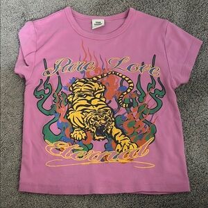 Urban Outfitters Pink and Yellow Graphic Tee Short Sleeve